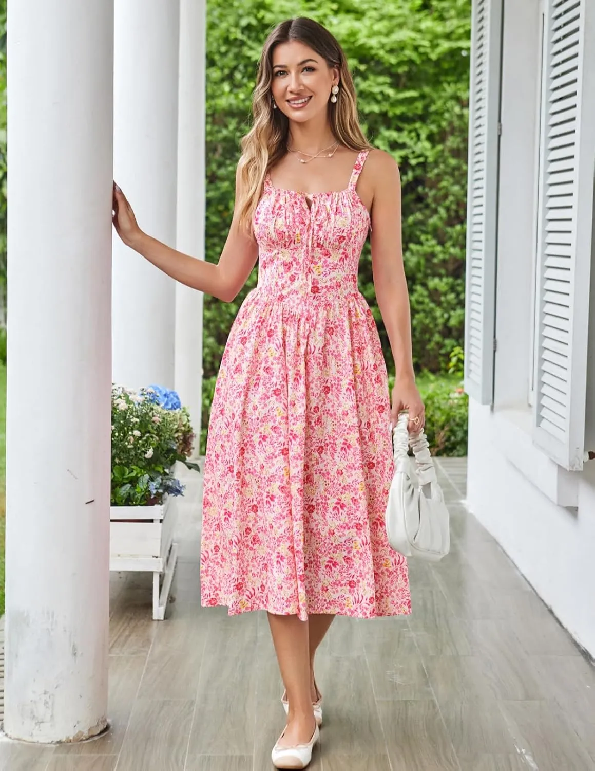 Scarlet Darkness Floral Printed Corset Dress Ruched Bust Cami Dress Flowy Sundress