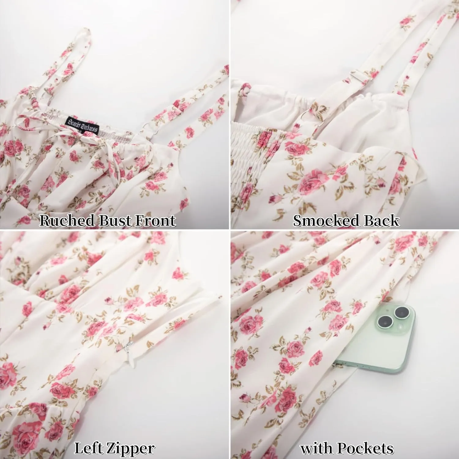 Scarlet Darkness Floral Printed Corset Dress Ruched Bust Cami Dress Flowy Sundress
