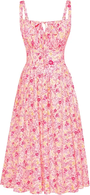 Scarlet Darkness Floral Printed Corset Dress Ruched Bust Cami Dress Flowy Sundress