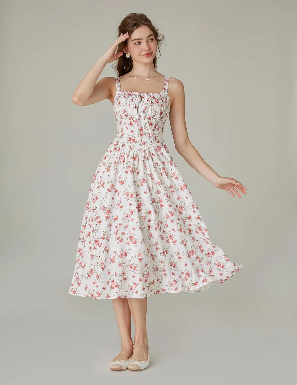 Scarlet Darkness Floral Printed Corset Dress Ruched Bust Cami Dress Flowy Sundress