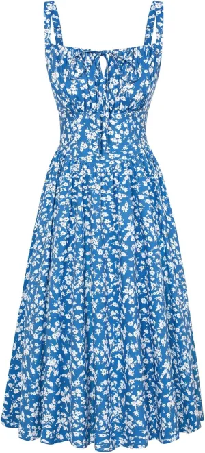 Scarlet Darkness Floral Printed Corset Dress Ruched Bust Cami Dress Flowy Sundress