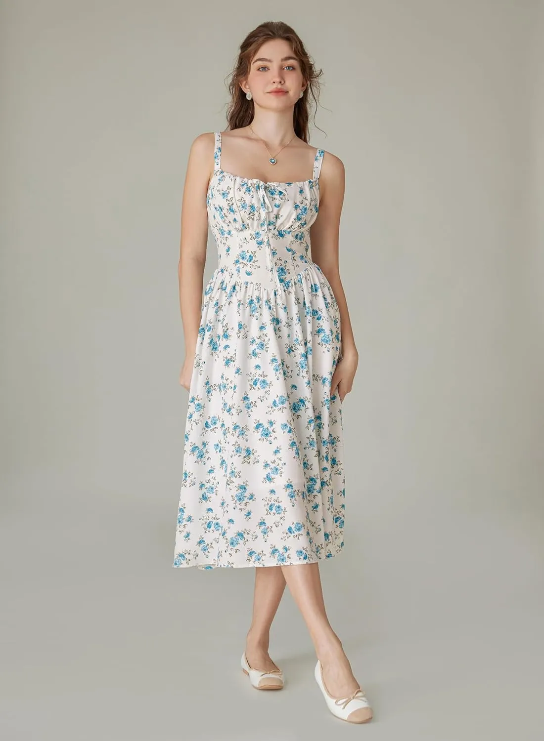 Scarlet Darkness Floral Printed Corset Dress Ruched Bust Cami Dress Flowy Sundress