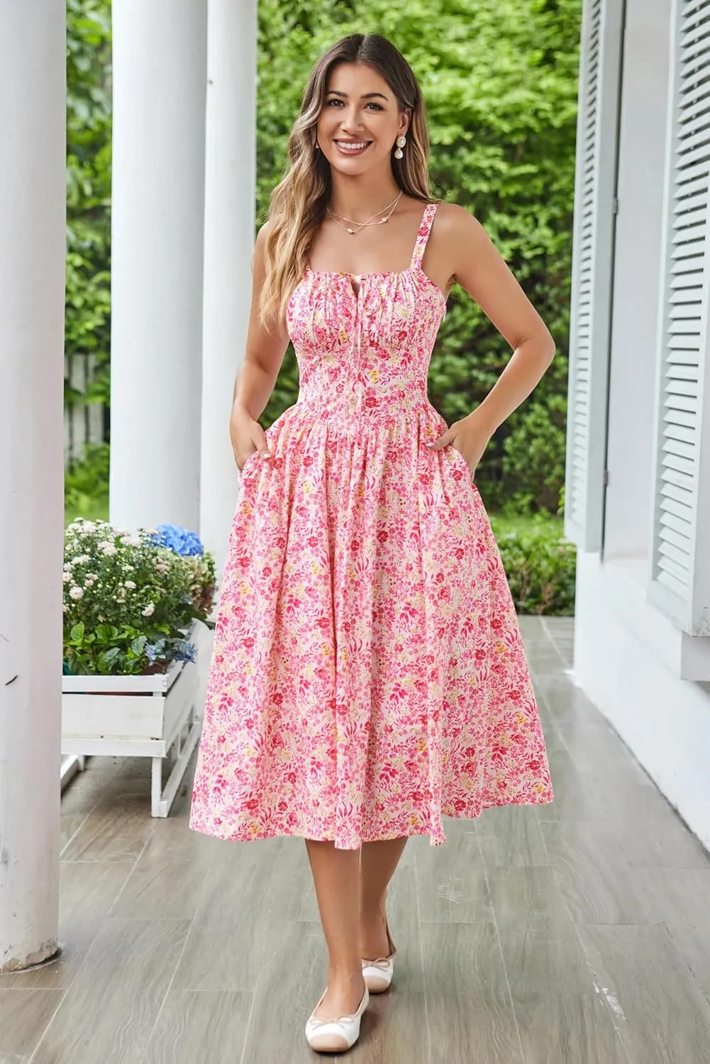 Scarlet Darkness Floral Printed Corset Dress Ruched Bust Cami Dress Flowy Sundress