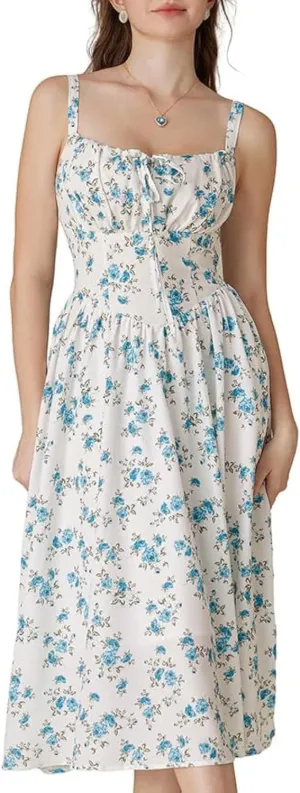 Scarlet Darkness Floral Printed Corset Dress Ruched Bust Cami Dress Flowy Sundress