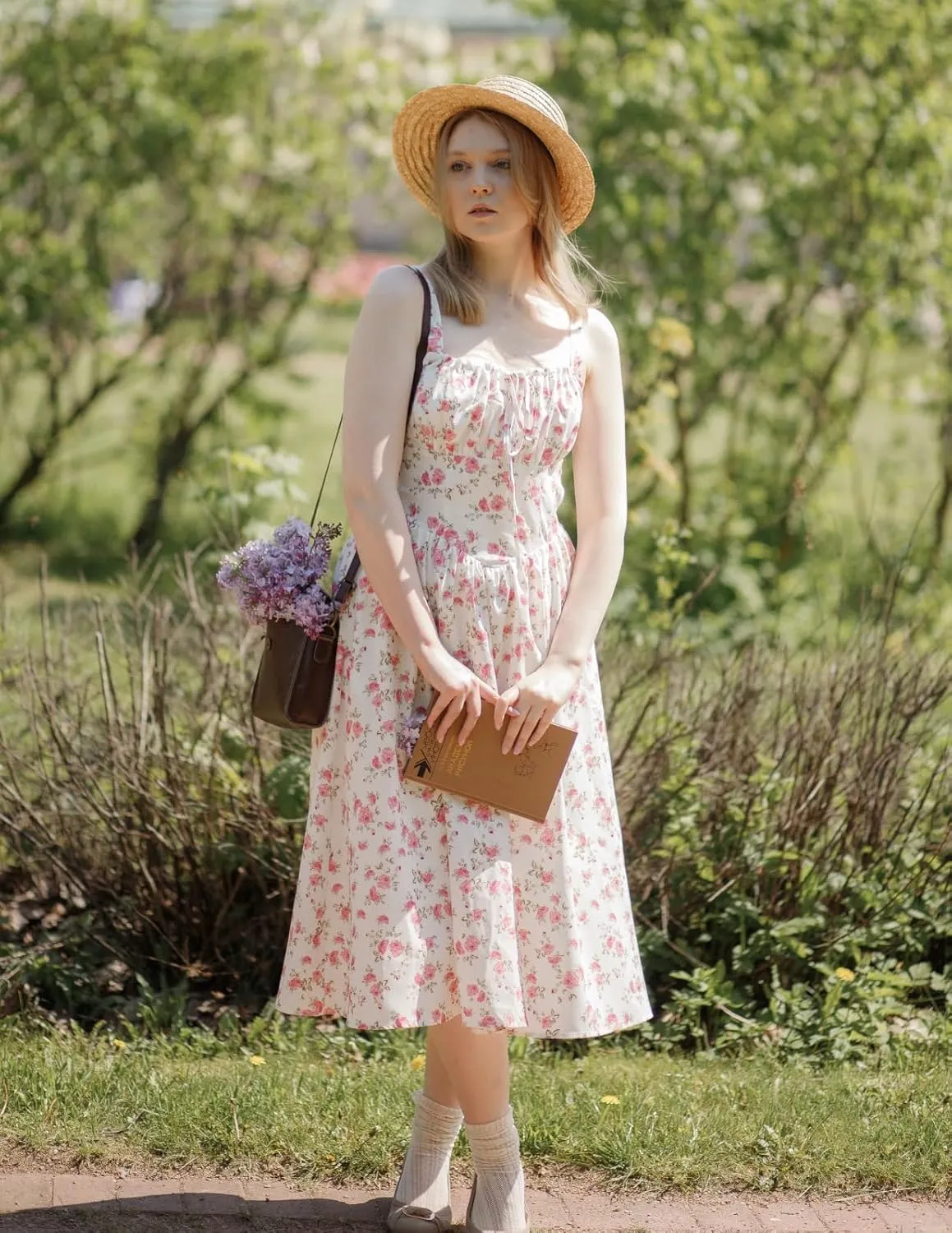 Scarlet Darkness Floral Printed Corset Dress Ruched Bust Cami Dress Flowy Sundress