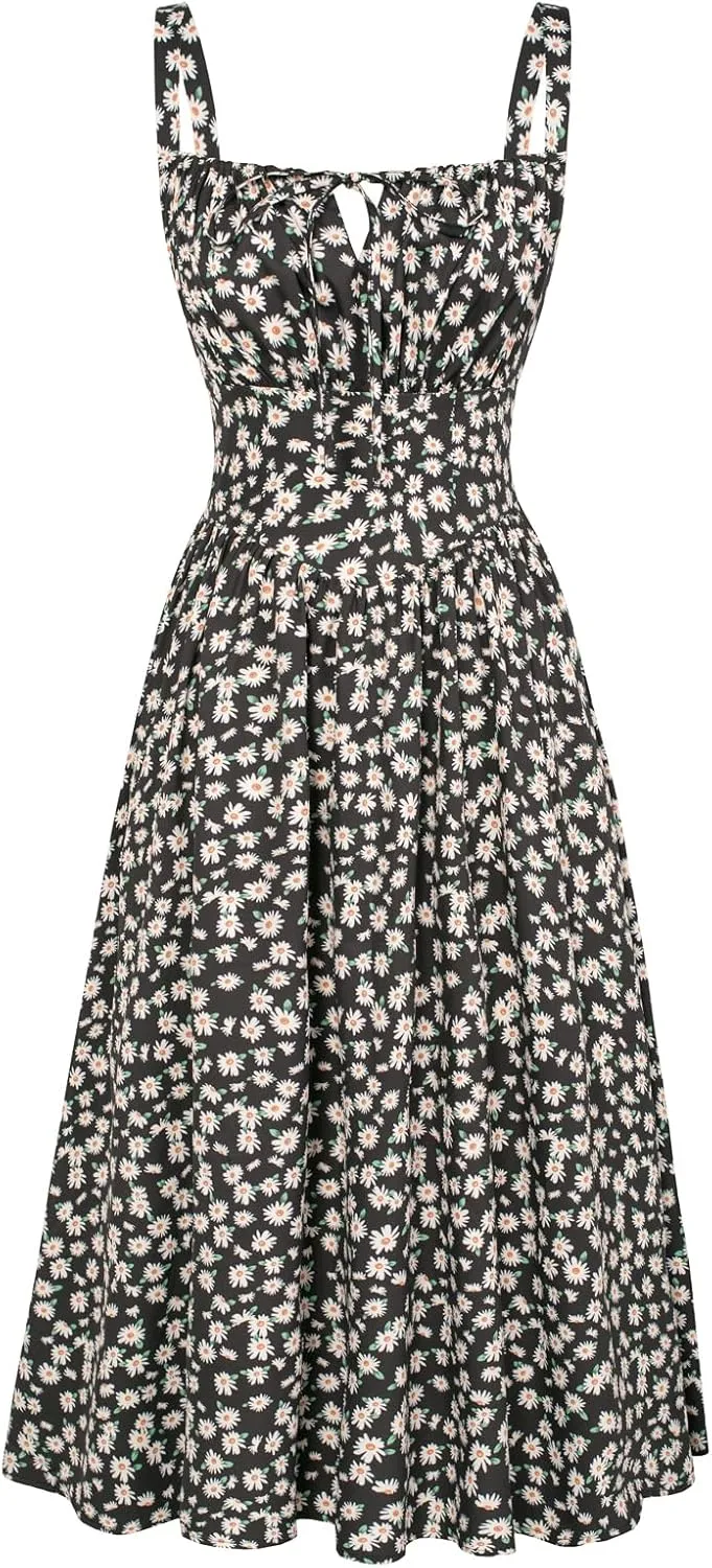 Scarlet Darkness Floral Printed Corset Dress Ruched Bust Cami Dress Flowy Sundress
