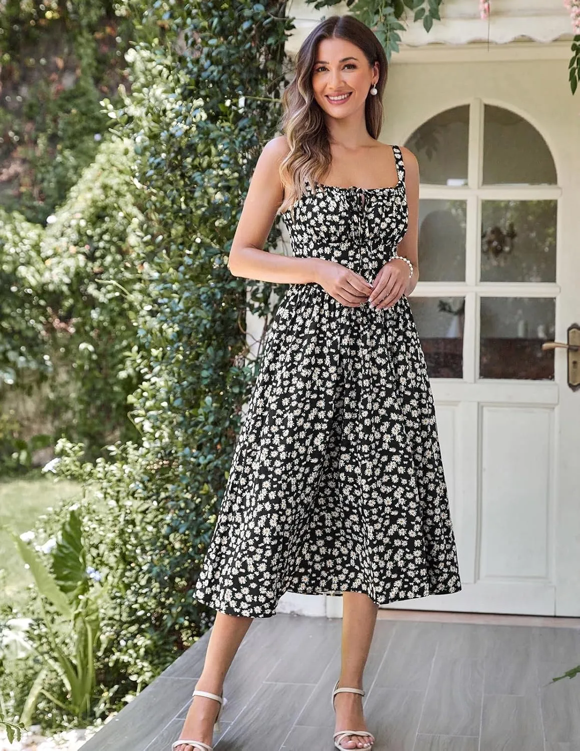 Scarlet Darkness Floral Printed Corset Dress Ruched Bust Cami Dress Flowy Sundress