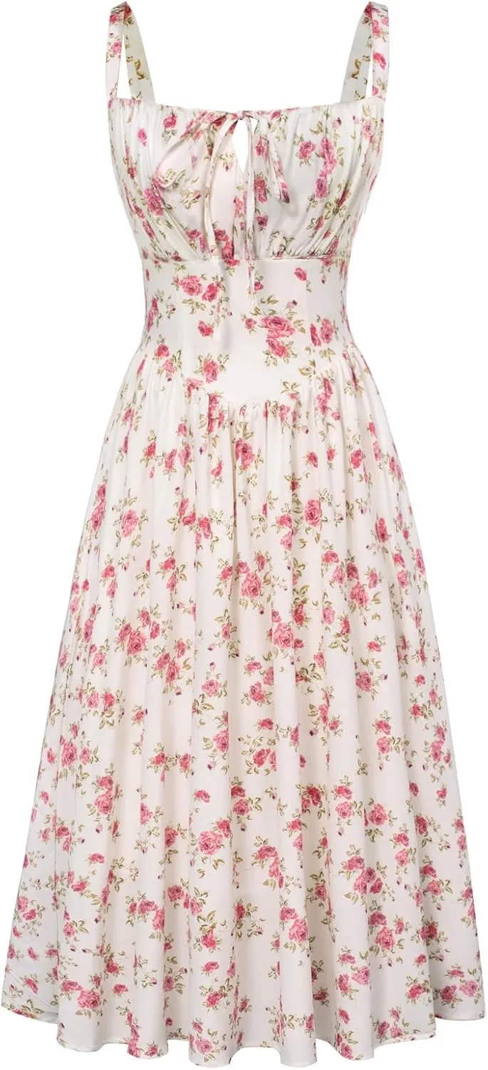 Scarlet Darkness Floral Printed Corset Dress Ruched Bust Cami Dress Flowy Sundress