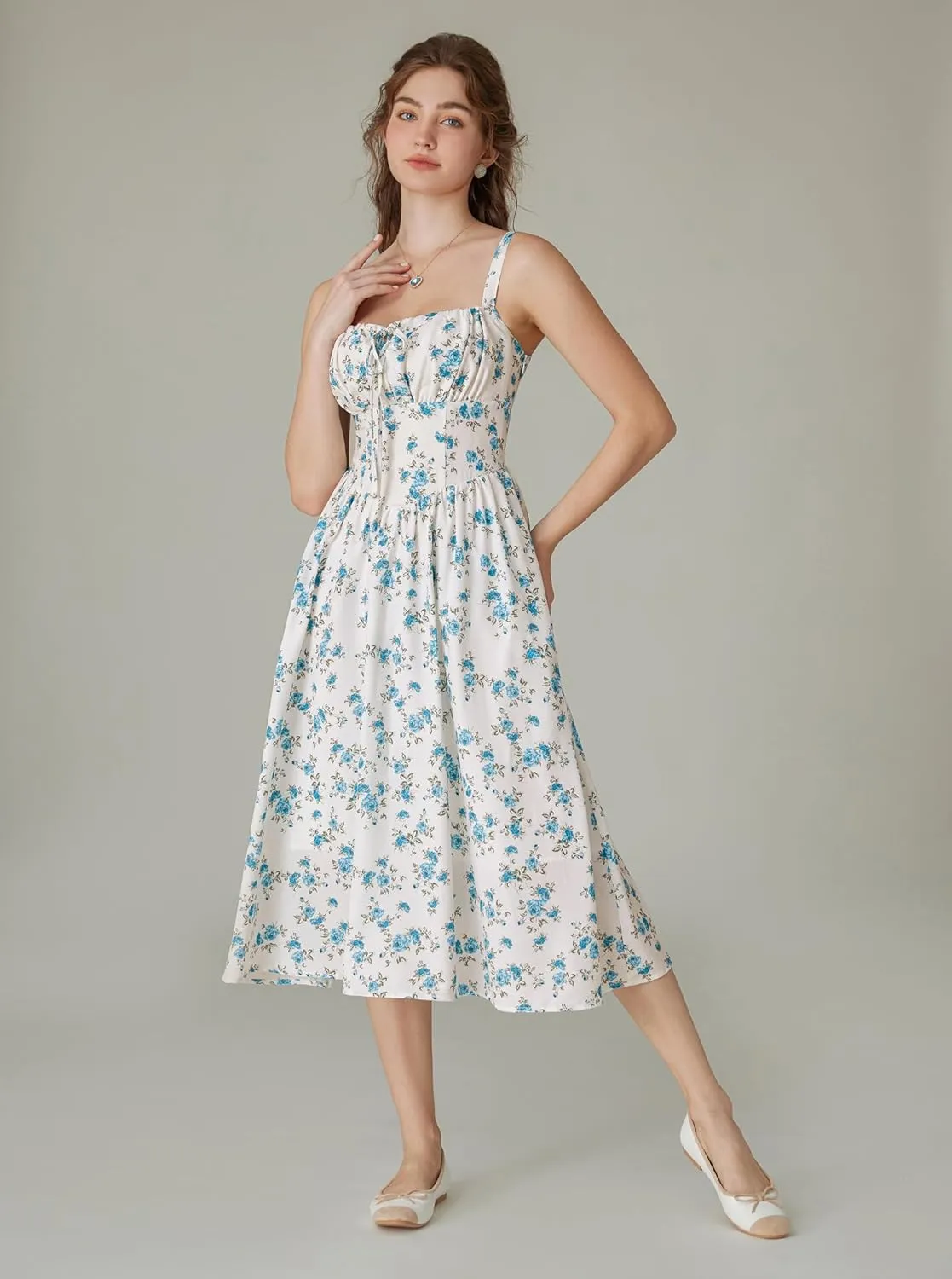 Scarlet Darkness Floral Printed Corset Dress Ruched Bust Cami Dress Flowy Sundress