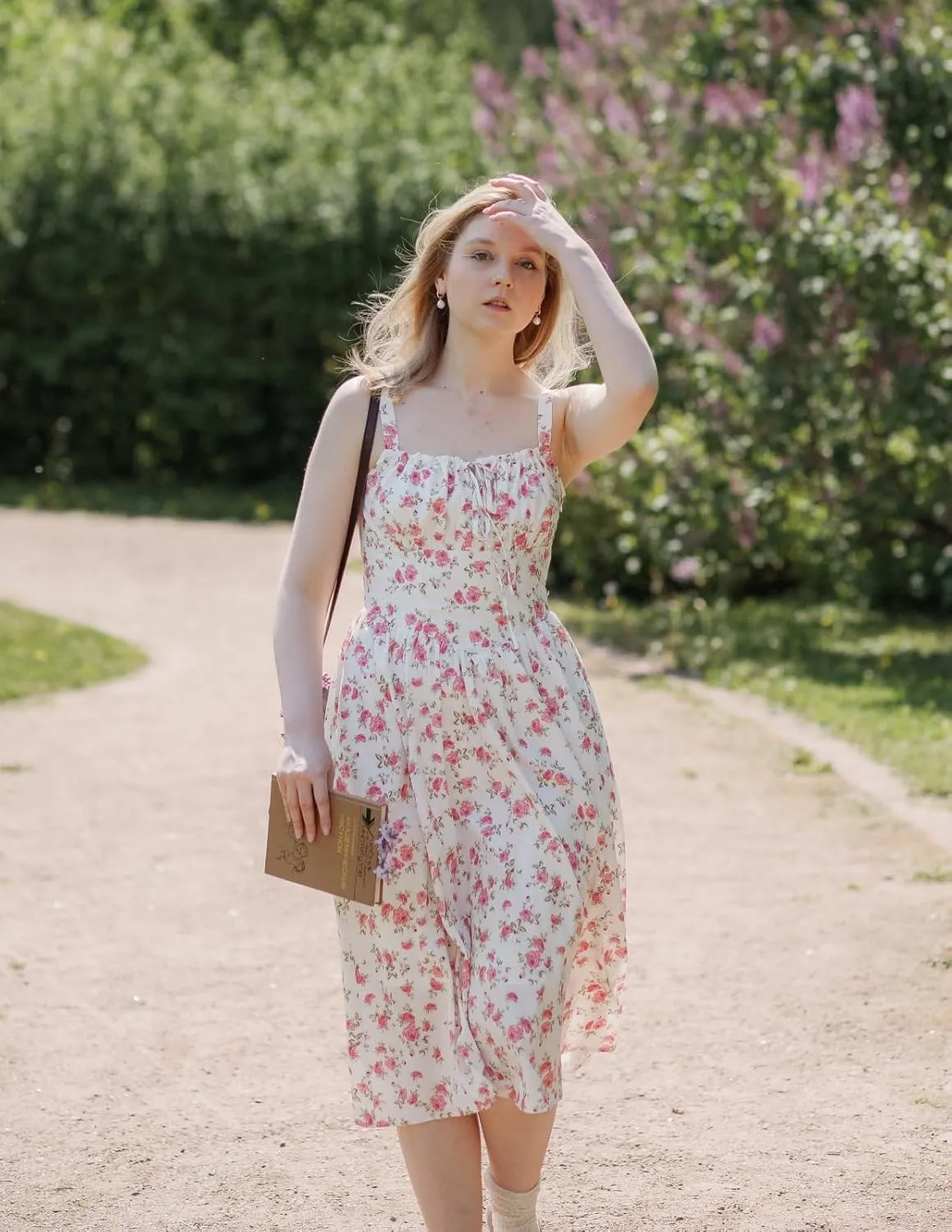 Scarlet Darkness Floral Printed Corset Dress Ruched Bust Cami Dress Flowy Sundress