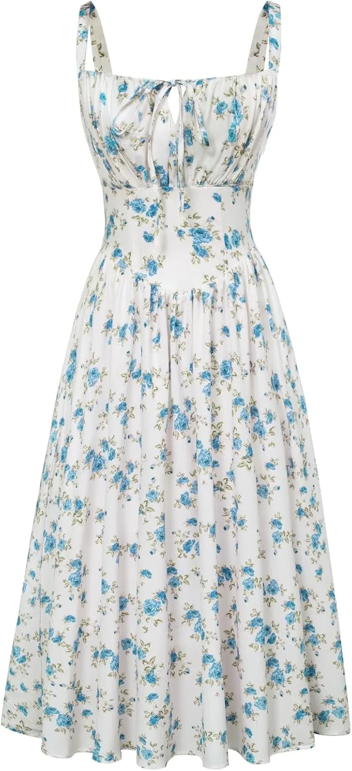 Scarlet Darkness Floral Printed Corset Dress Ruched Bust Cami Dress Flowy Sundress