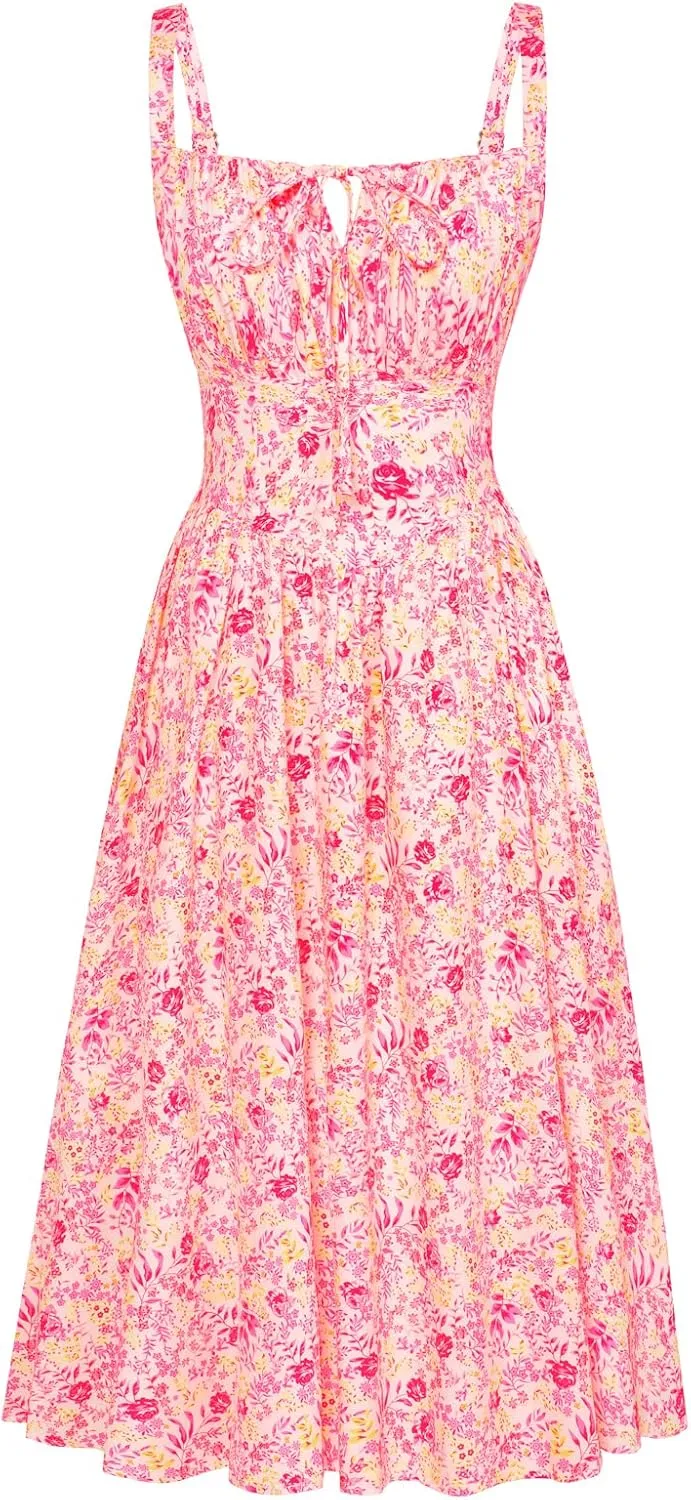 Scarlet Darkness Floral Printed Corset Dress Ruched Bust Cami Dress Flowy Sundress