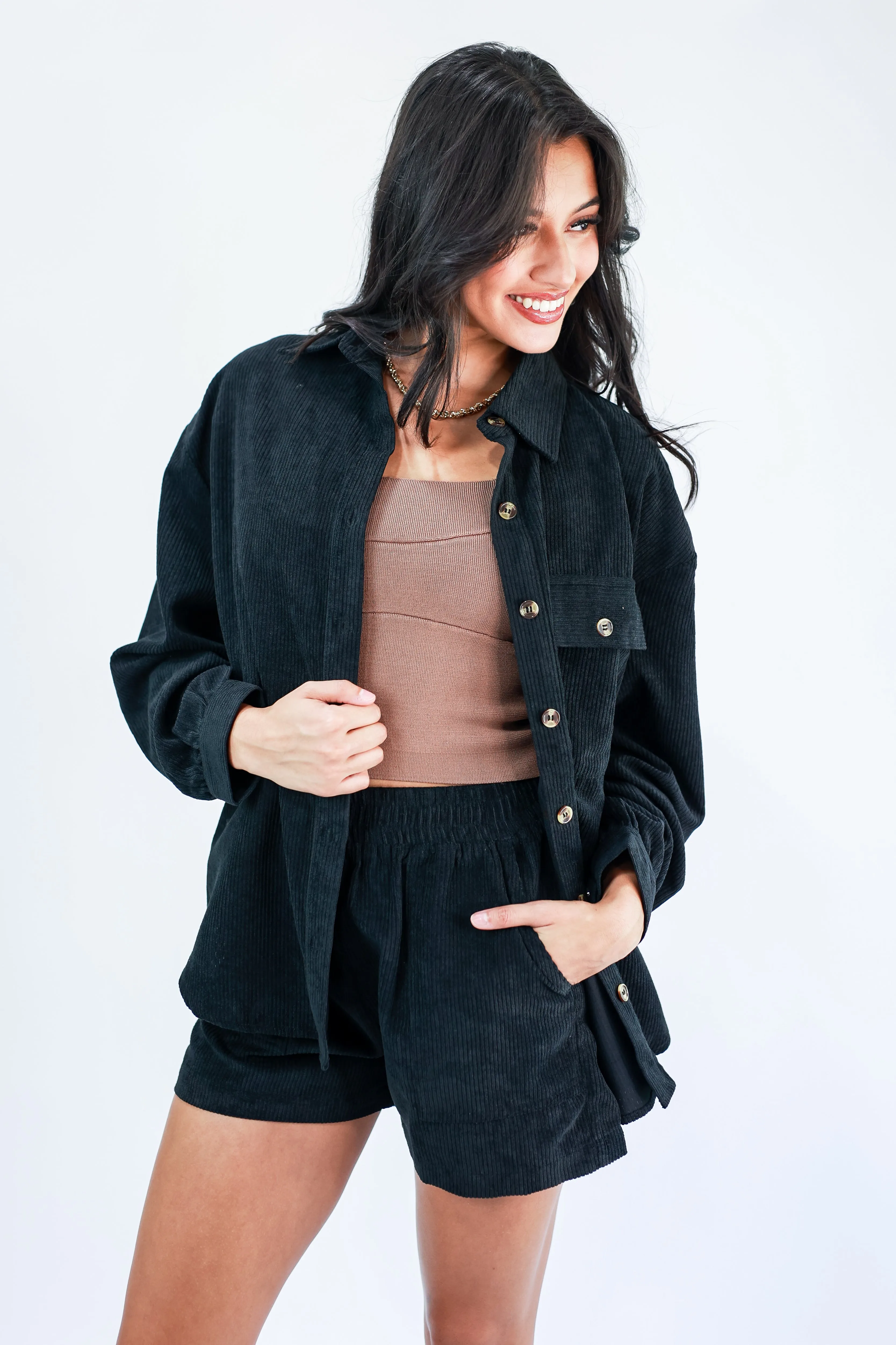 Seasonal Comfort Corduroy Shacket In Black