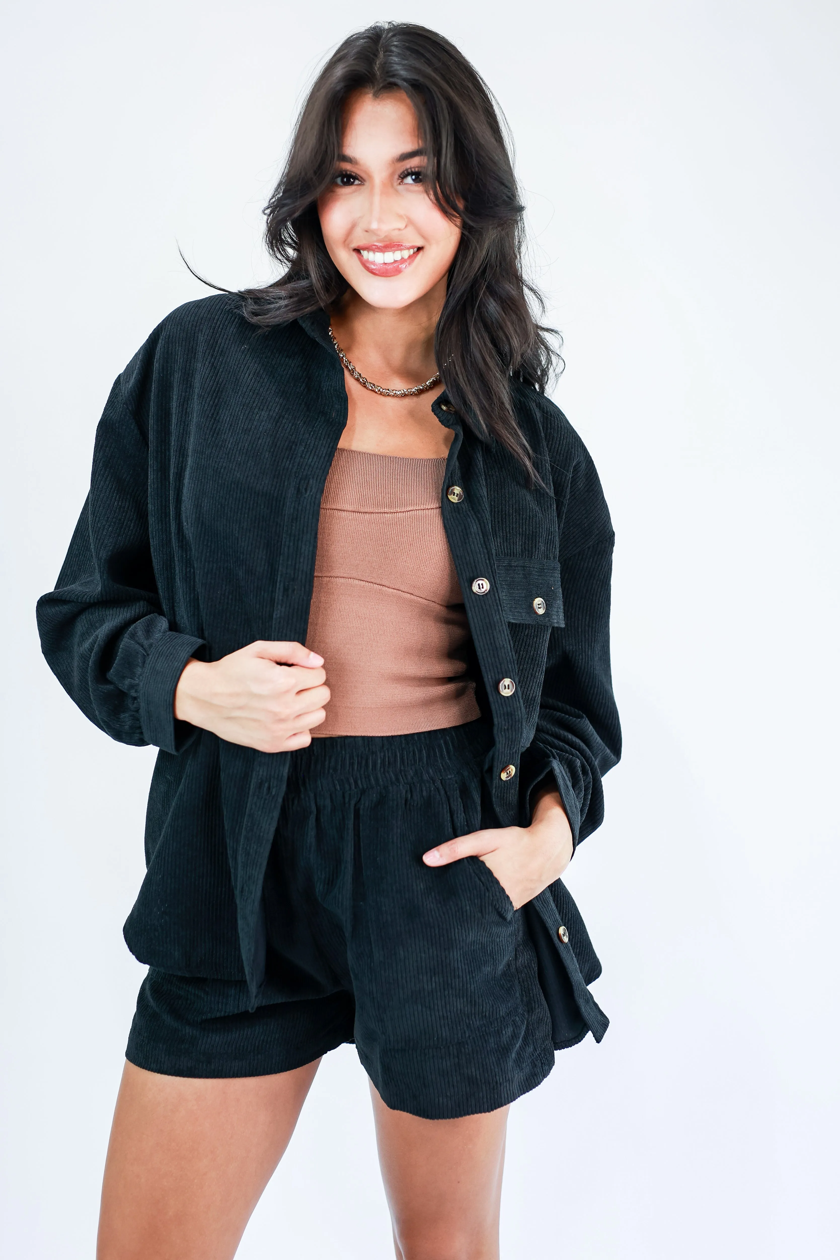 Seasonal Comfort Corduroy Shacket In Black