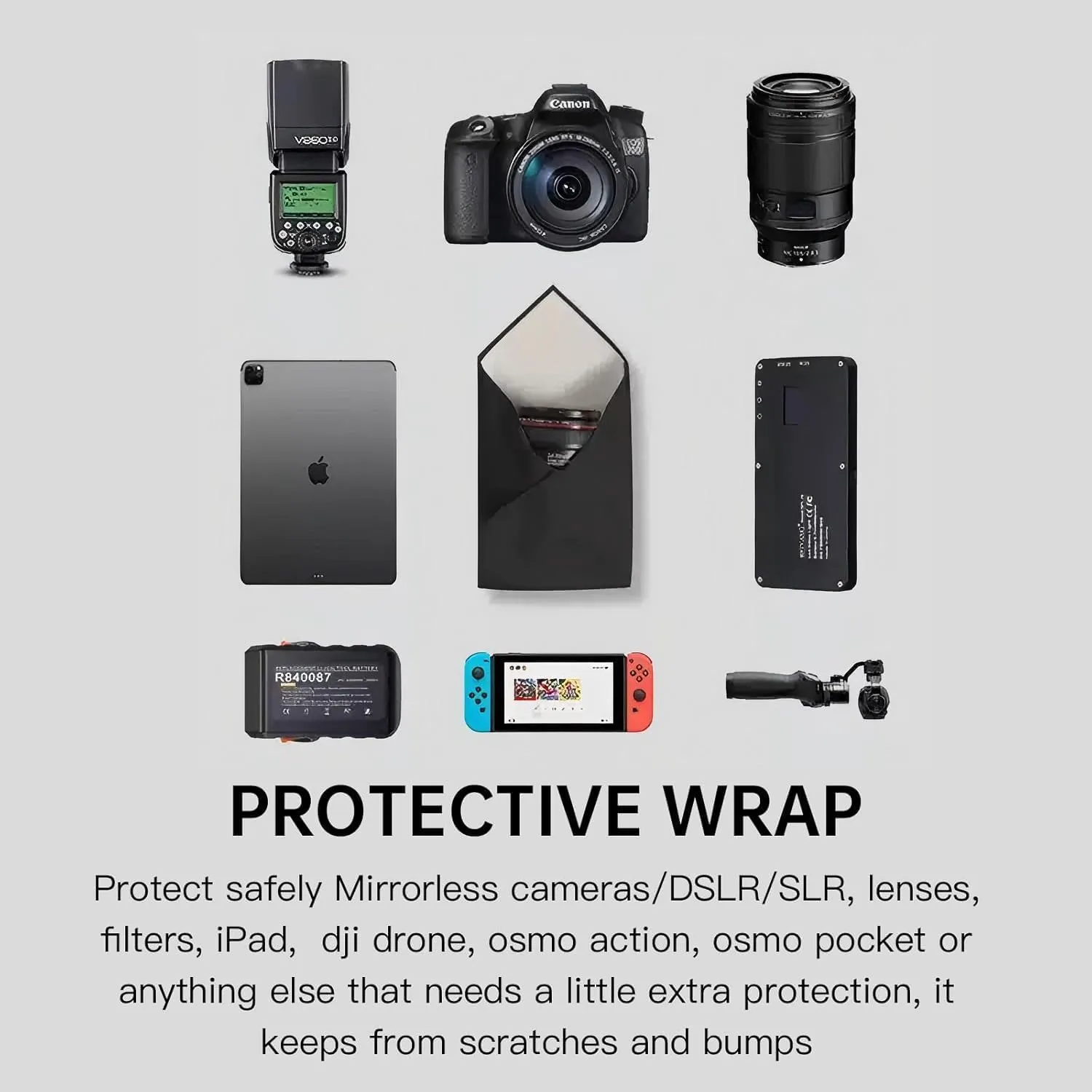 Self-Adhesive Camera Lens Wrap  Anti-Scratch Protective Cloth, Camera Wrap Lens pouche for DSLR, Phone, Laptop, and Accessories  21.65x21.65 inch Large, Multictional Capacity Magic Wrap