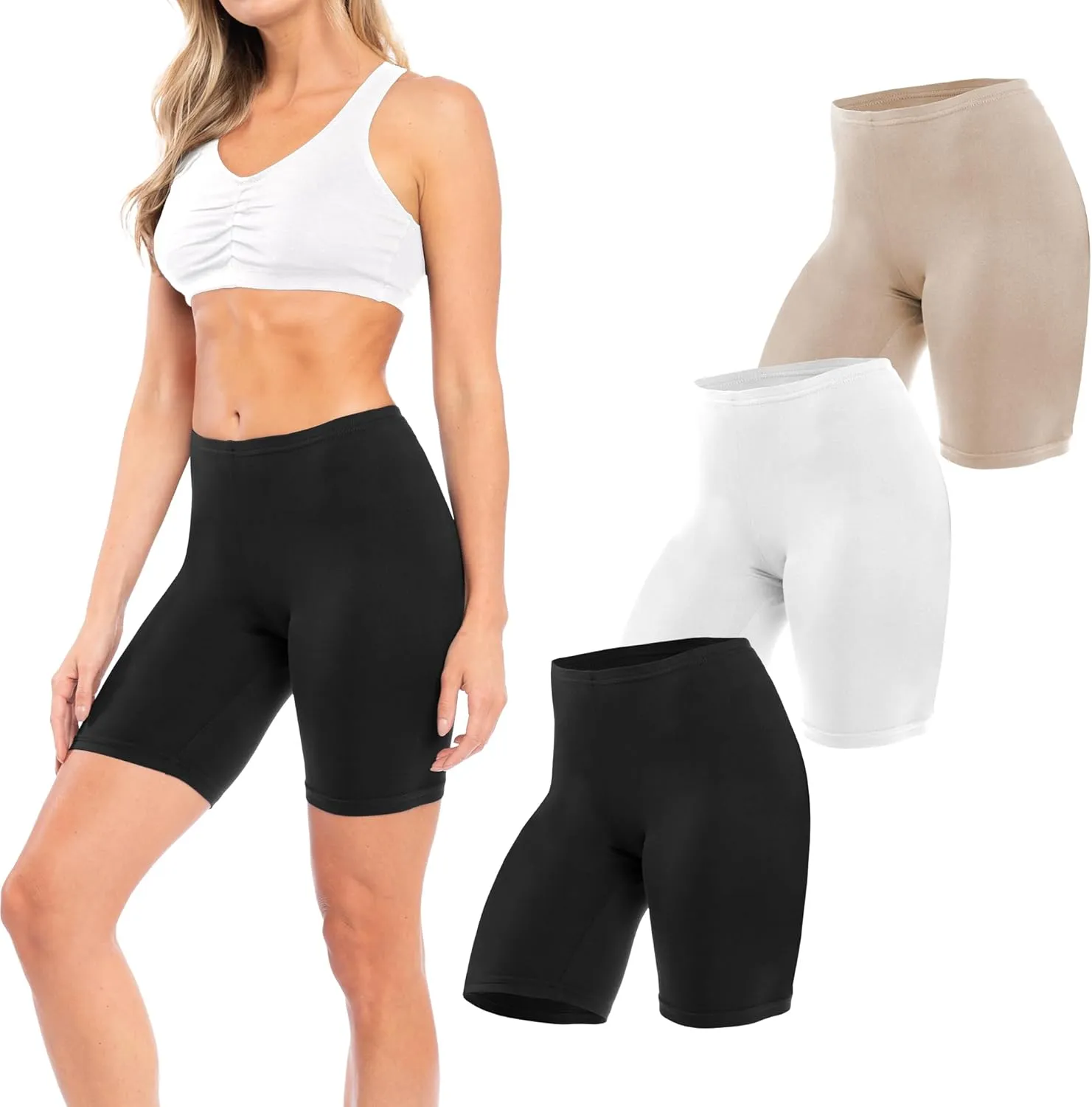 Sexy Basics Women's Cotton Stretch Active Slip Shorts | 3 Pack & 6 Pack Boy Short Boxer Briefs