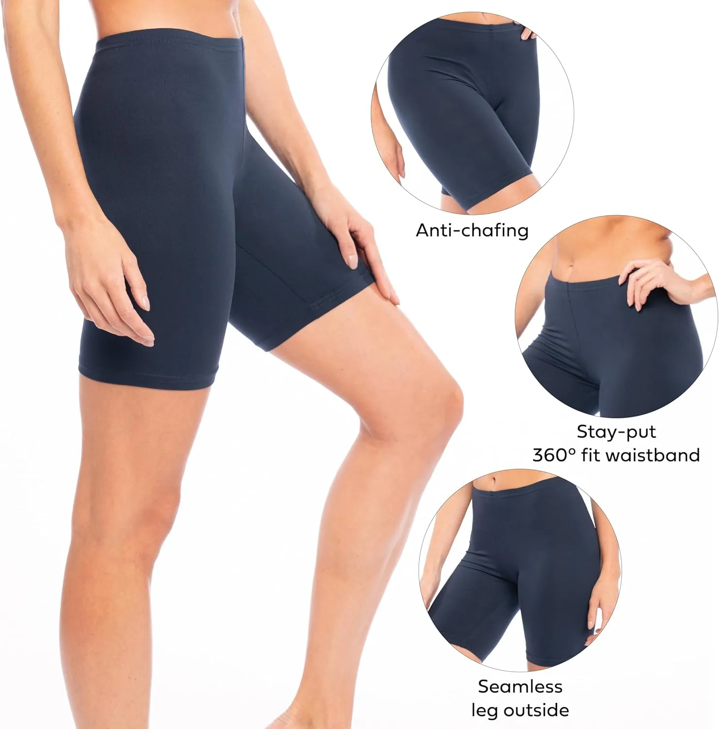 Sexy Basics Women's Cotton Stretch Active Slip Shorts | 3 Pack & 6 Pack Boy Short Boxer Briefs