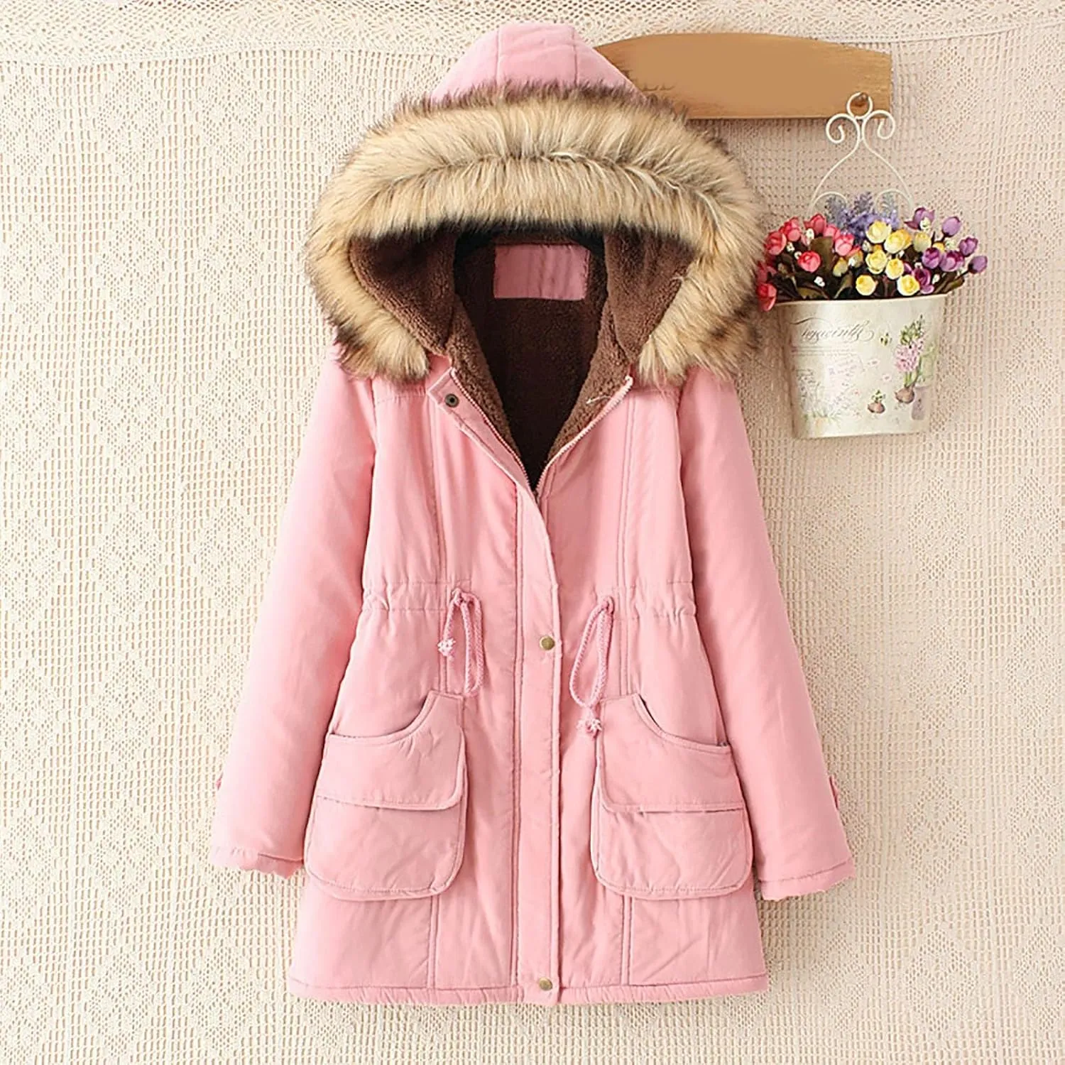 SGASY Women's Winter Coats Fleece Lined Zip Up Jacket Long Winter Warm Fuzzy Coat Windproof Hoodie Outwear with Pockets