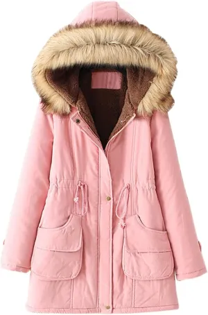 SGASY Women's Winter Coats Fleece Lined Zip Up Jacket Long Winter Warm Fuzzy Coat Windproof Hoodie Outwear with Pockets