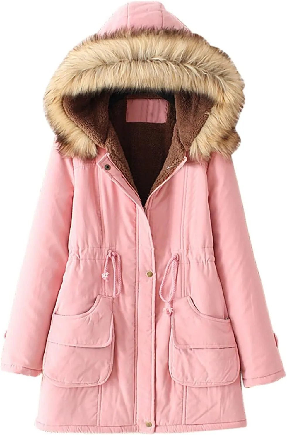 SGASY Women's Winter Coats Fleece Lined Zip Up Jacket Long Winter Warm Fuzzy Coat Windproof Hoodie Outwear with Pockets