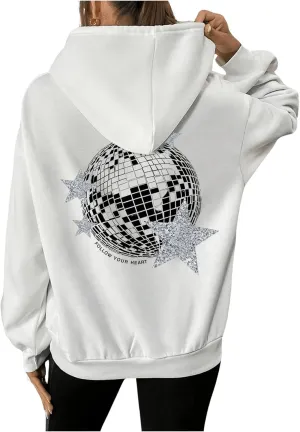 SHENHE Women's Graphic Star Printed Long Sleeve Drawstring Pullover Sweatshirt Hoodies Tops