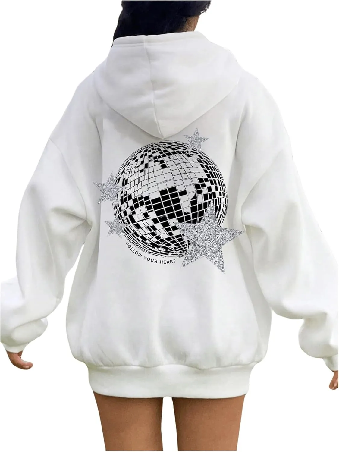 SHENHE Women's Graphic Star Printed Long Sleeve Drawstring Pullover Sweatshirt Hoodies Tops