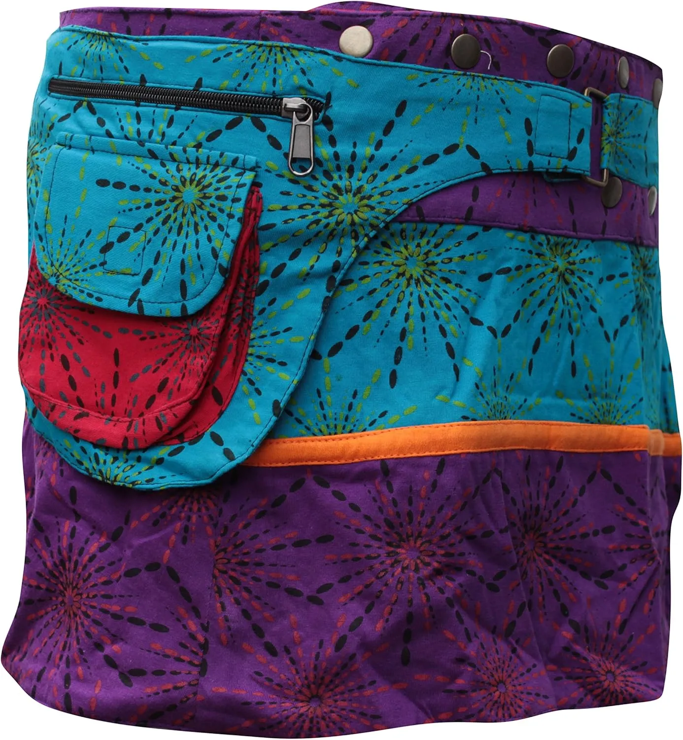 Shopoholic Fashion Womens Reversible Both Side Wrap Round Hippy Popper Skirt