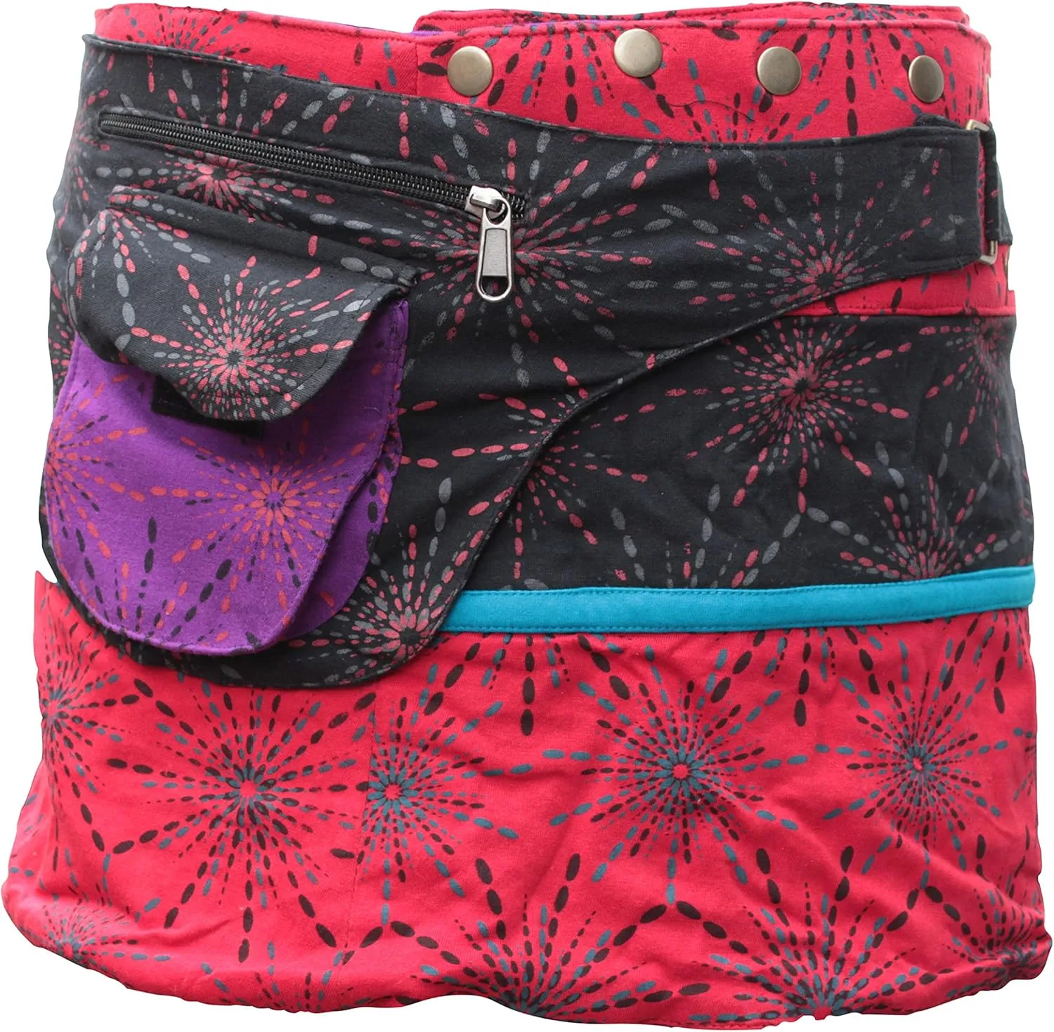 Shopoholic Fashion Womens Reversible Both Side Wrap Round Hippy Popper Skirt
