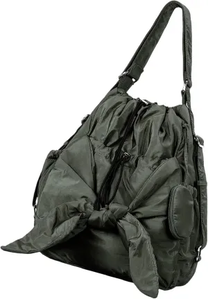 Shoulder HandbagNylon Bucket Bag with Pleated Drawstring Closure and Crossbody Strap for Women Large Capacity Handbag Bowknot Backpack