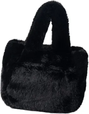 Shoulder HandbagWomen's Winter Casual Faux Furs Furry Small Shoulder Bucket Bag Solid Color Plush Crossbody Satchel Fuzzy Handbag Purse