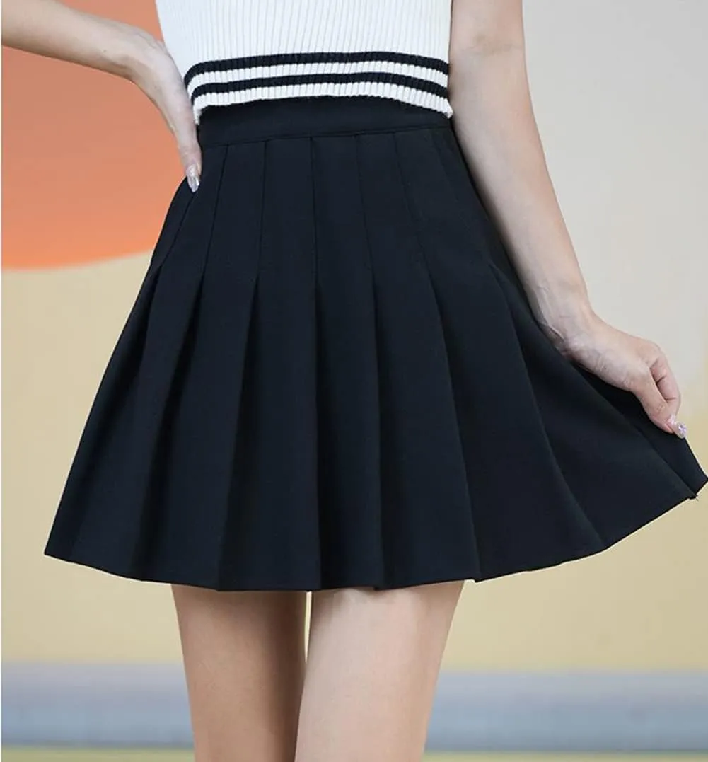 Skorts Skirts for Women with Pockets Elastic Waist Pleated Skirt High Waisted A-Line Tennis Skirt
