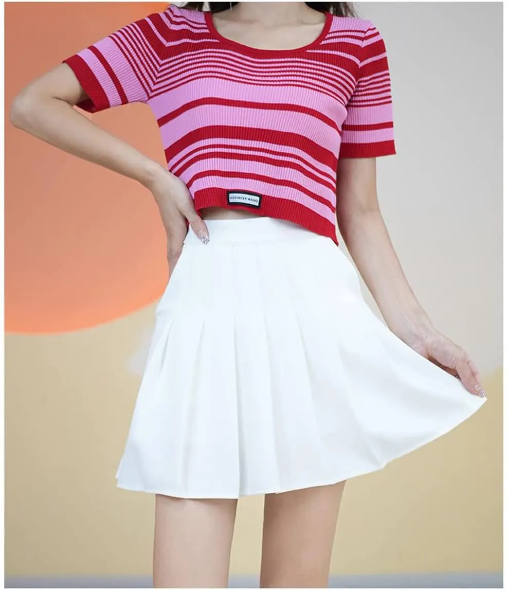 Skorts Skirts for Women with Pockets Elastic Waist Pleated Skirt High Waisted A-Line Tennis Skirt