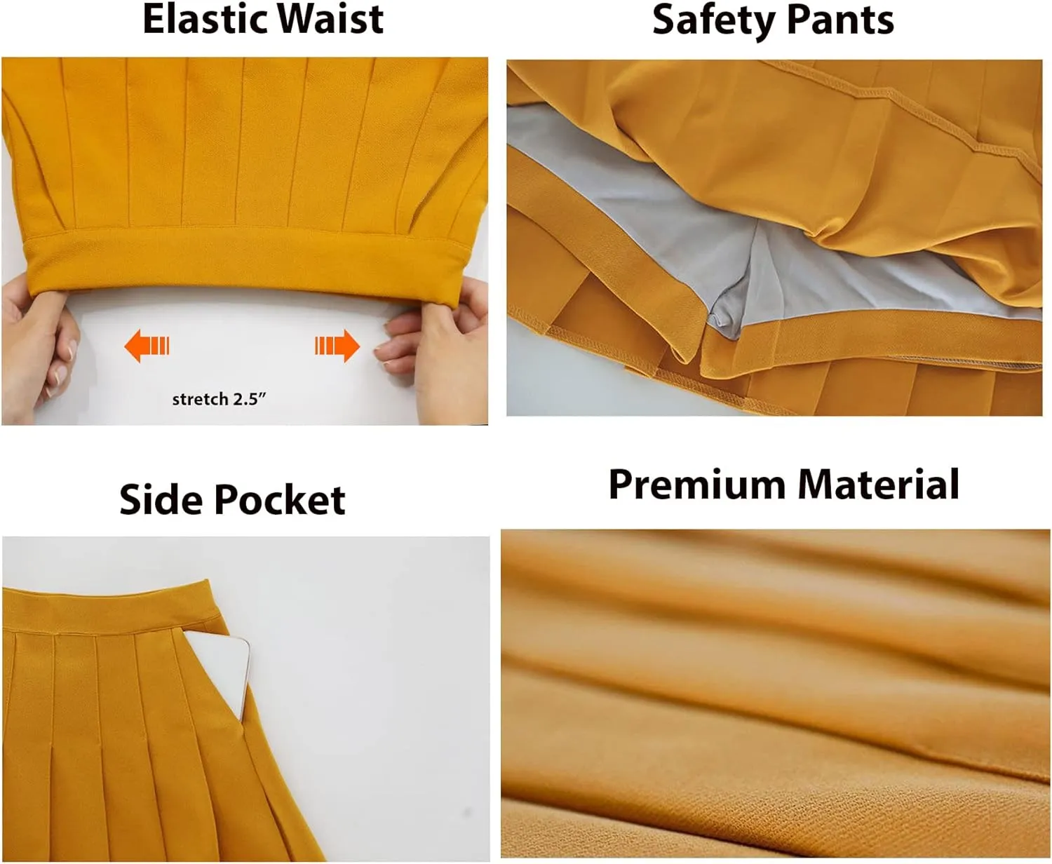 Skorts Skirts for Women with Pockets Elastic Waist Pleated Skirt High Waisted A-Line Tennis Skirt