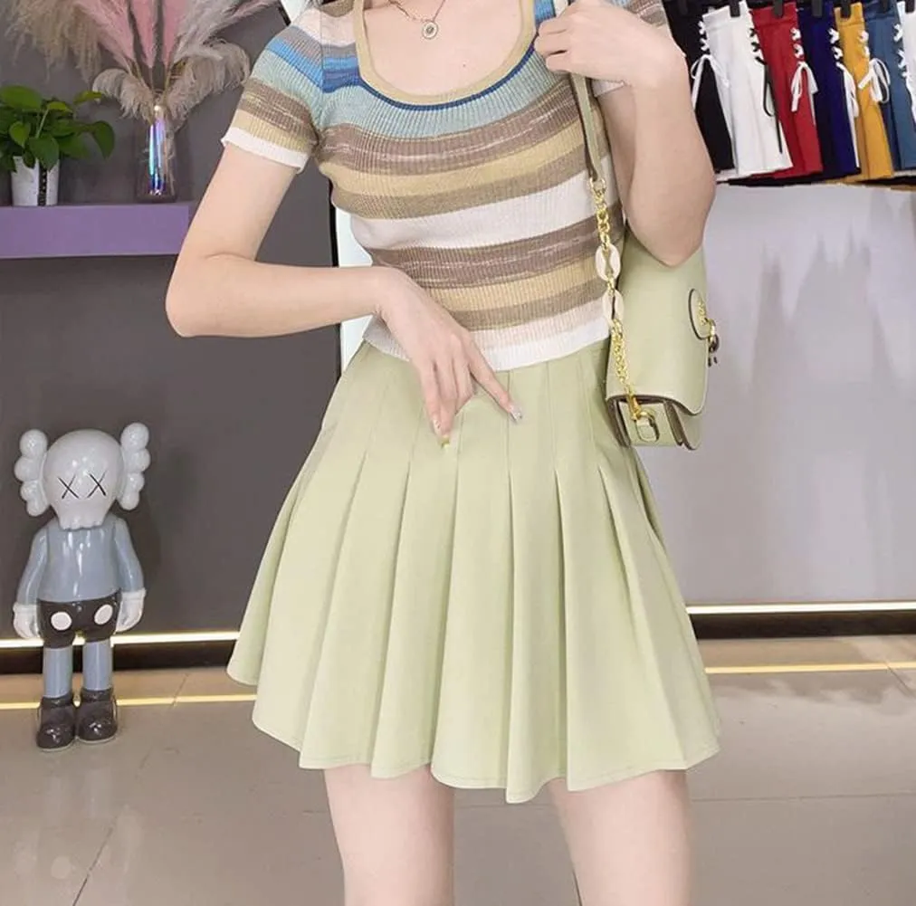 Skorts Skirts for Women with Pockets Elastic Waist Pleated Skirt High Waisted A-Line Tennis Skirt