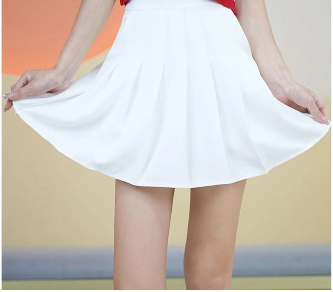 Skorts Skirts for Women with Pockets Elastic Waist Pleated Skirt High Waisted A-Line Tennis Skirt