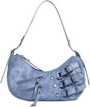 Small Handbag for Women Y2k Aesthetic Punk Grunge Chic Hobo Mini Clutch Purse PU Leather Evening Satchel Shoulder Bag