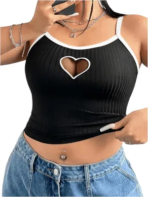 SOLY HUX Women's Plus Size Goth Cami Crop Tops Contrast Mesh Spaghetti Strap Summer Top