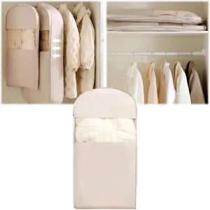 Space Saving Hanging Garment Bag with Self Compression Zipper,Space Hanging Garment Bags for Closet Storage,Water Prevention (Beige, M)