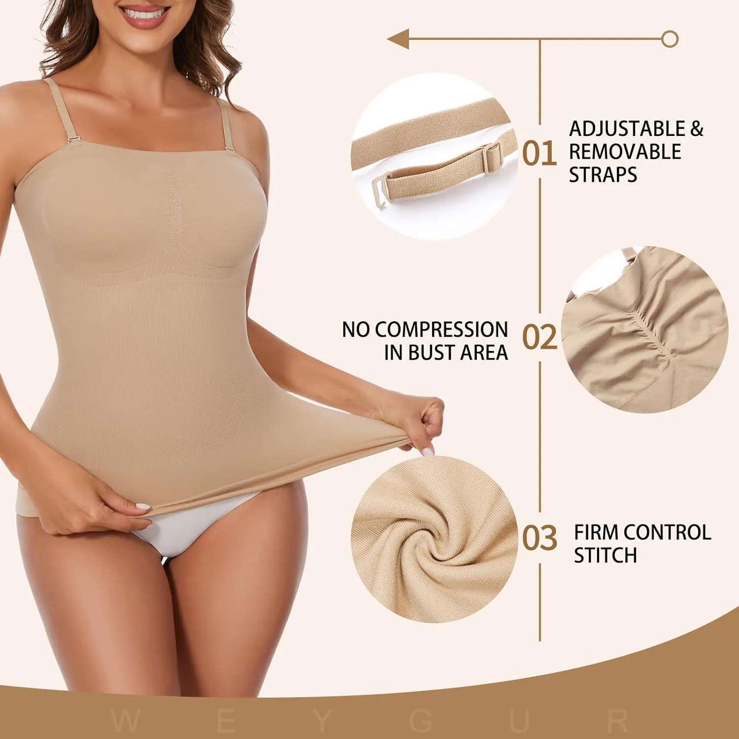 Strapless Shapewear Tank Tops for Women Shapewear Cami Tummy control Slimming Camisole