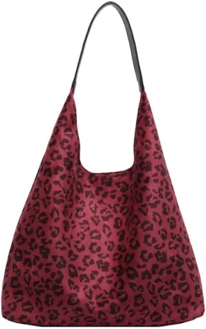 Suede Tote Bag for Women Retro Vintage Leopard Print Hobo Shoulder Tote Bag Large Slouchy Bags for Travel College