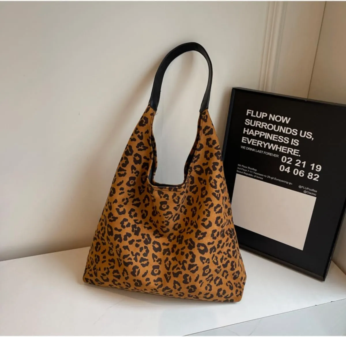 Suede Tote Bag for Women Retro Vintage Leopard Print Hobo Shoulder Tote Bag Large Slouchy Bags for Travel College