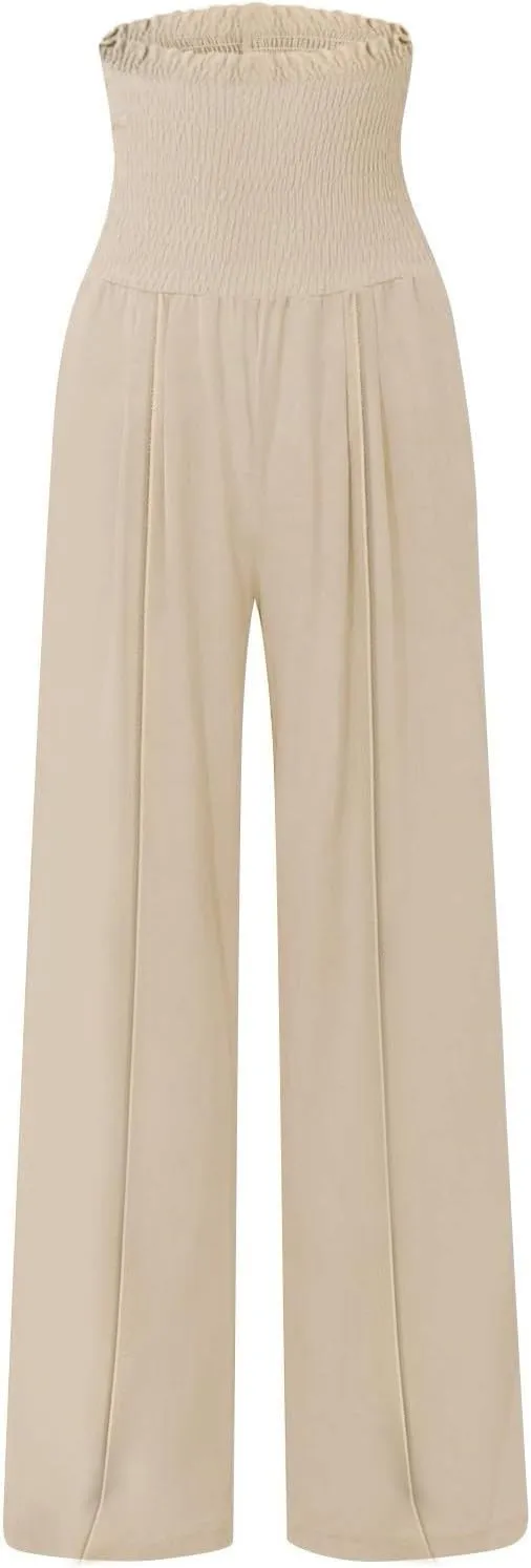 Summer Cotton Linen Pants Women Pleated High Waisted Wide Leg Pants Boho Lounge Pant Baggy Palazzo Pant
