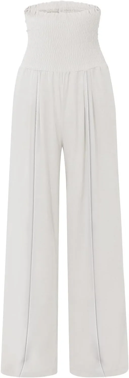 Summer Cotton Linen Pants Women Pleated High Waisted Wide Leg Pants Boho Lounge Pant Baggy Palazzo Pant