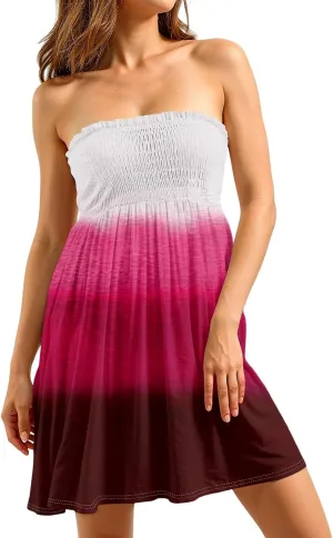 Summer Dresses for Women Strapless Beach Dress Cover Up Boho Floral Print Tube Top Sundress