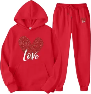 Sweatsuits Women 2 Piece Outfit Two Piece Tracksuit Sets Heart Print Hoodies and Sweatpants Fall Fashion Clothes 2025