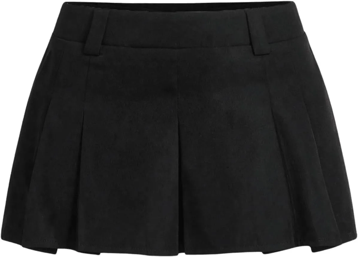 SweatyRocks Women's Low Waist Pleated Mini Skirt A Line Ruffled Skater Skirts