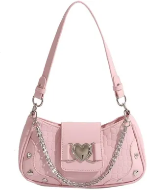 Sweet Cool Single Shoulder Crossbody with Accessories Love Chain Pins PU Y2k Shoulder Bag Aesthetic Cute Crossbody Bag