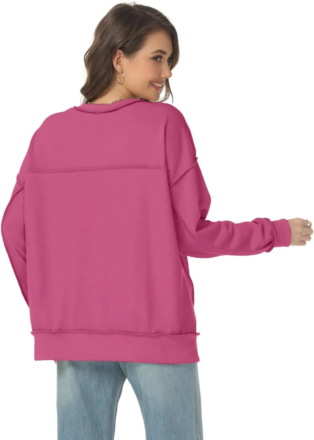 Tanou Women's 2024 Oversized Sweatshirts Long Sleeve Button Up Hoodies Henley V Neck Casual Pullover Hooded Tunic