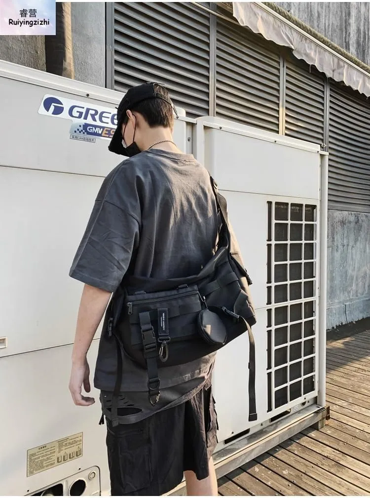 Techwear Crossbody Messenger Bag Japanese Harajuku Alt Emo Shoulder Bag Cool Hip Hop Goth Punk Streetwear