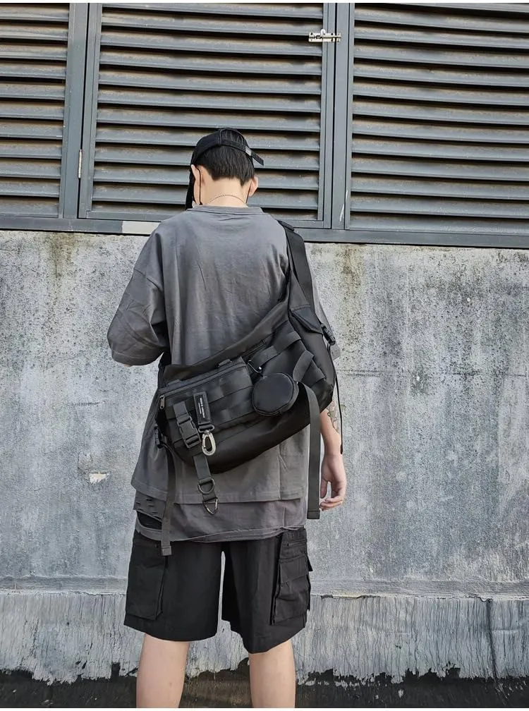 Techwear Crossbody Messenger Bag Japanese Harajuku Alt Emo Shoulder Bag Cool Hip Hop Goth Punk Streetwear